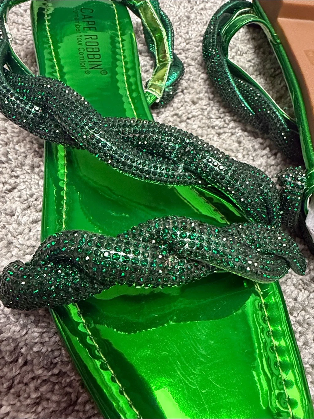 Cape Robbin Metallic Emerald Green Braided Strap Sandals